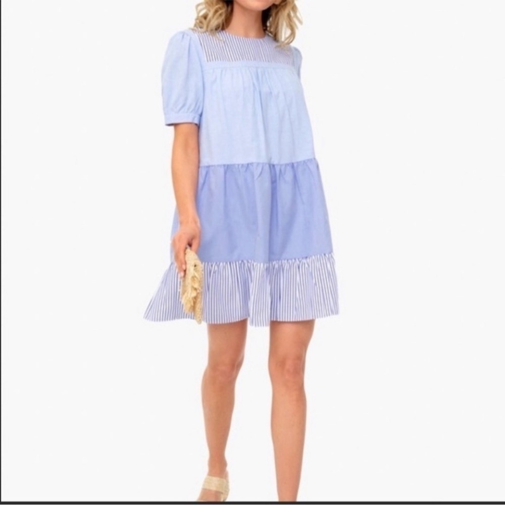 Pomander Place Quinn Tiered Blue Multi Mini Dress